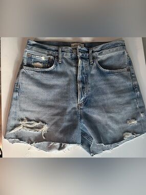 Agolde Light Blue Distressed High-Rise Denim Shorts